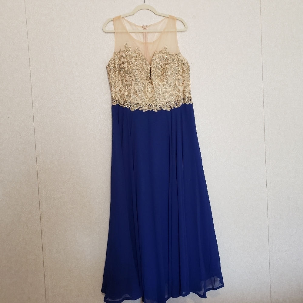 LONG ROYAL BLUE-GOLD DRESS SIZE:XXL